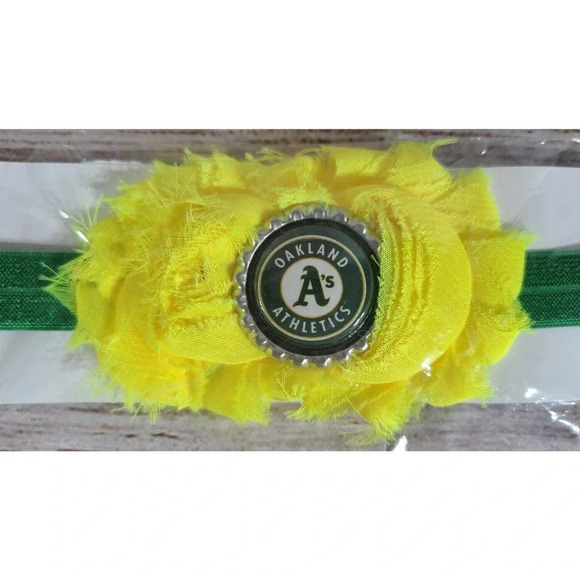 Oakland A's Headbands Unbranded Handmade Infant 3-6 Months Yellow White Green - Picture 3 of 4